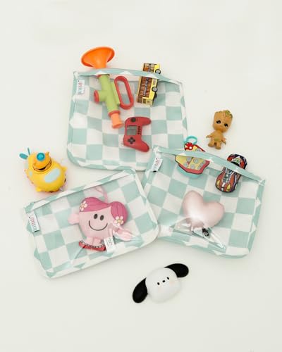 ALVA 3pcs Mess-Proof Travel Pouches,TSA Approved Toiletry Bag,Makeup Bag - color: Green grid