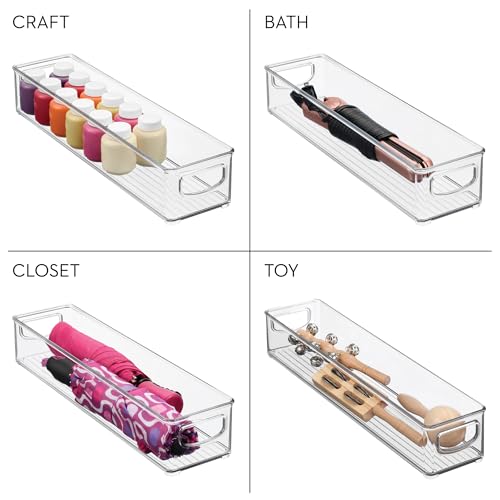 iDesign Slim Clear Plastic Storage Bin, Extra Long Narrow, 4-Pack - style: Pack of 4