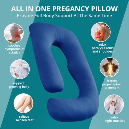 Sasttie Cooling Pregnancy Pillows for Sleeping, 57'' Full Body Pillow, Navy - color: Navy, size: 57 Inch