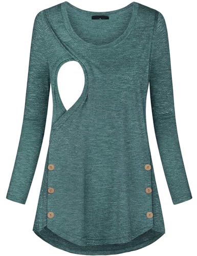 connche Women's Button Side Maternity Tunic Nursing Tops for Breastfeeding - color: Green, size: Small