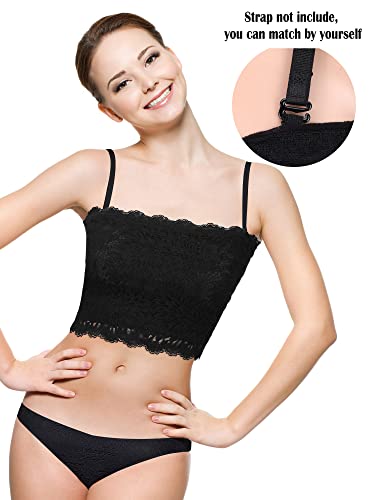Boao 3 Pcs Lace Tube Bandeau - color: Black, Navy Blue, Wine Red, size: Medium