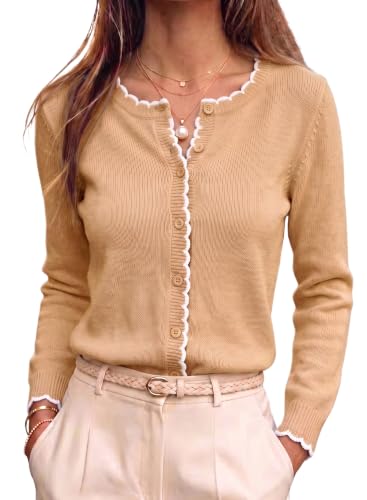 Dokotoo Cardigan Sweaters for Women Fall Fashion Clothes Outfits - color: Apricot, size: X-Large