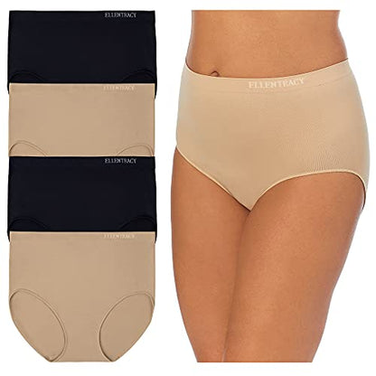 ELLEN TRACY Full Coverage Panties Seamless Underwear Briefs for Women 4pack - color: Black/Beige Pack, size: Medium
