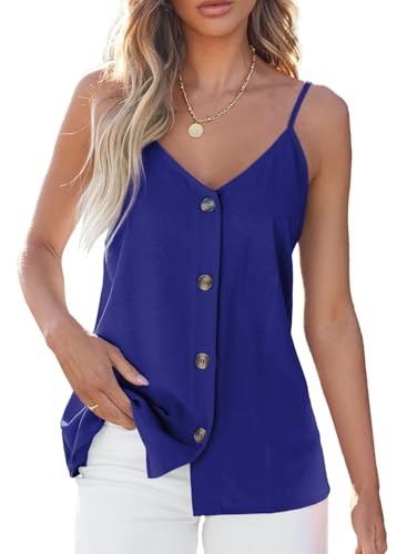 BLENCOT Womens Summer Spaghetti Strap Tank Tops Button Casual Camisoles - color: Blue, size: X-Small