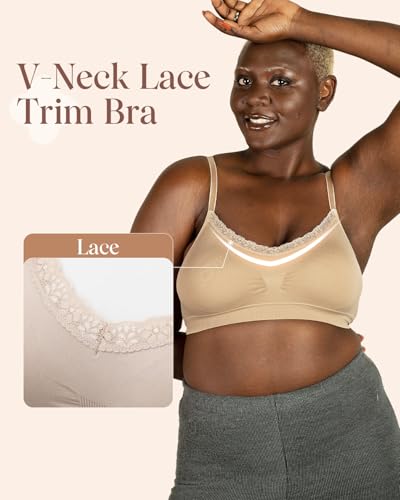 Coobie Lace V-Neck Bra for Women - color: Light Nude, size: X-Large