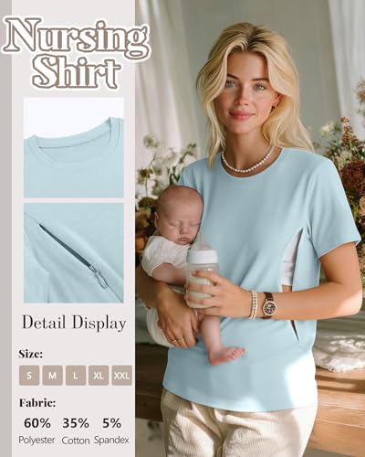 3 Pack Women's Nursing Shirts - color: Aqua Blue, Light Yellow, Black, size: XX-Large