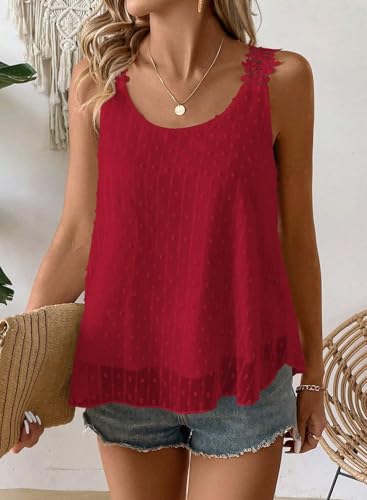 Falechay Tank Tops for Women Flowy Sleeveless Boho Summer Lace Camisole - color: Red, size: Medium