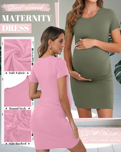 Riyiper 3 Pack Womens Maternity Short Sleeve Dresses - color: Blue, Pink, Army Green, size: Medium
