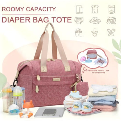 Pritent Diaper Bag Tote Waterproof Maternity Baby Bags with Pacifier Case - color: Red, size: Medium