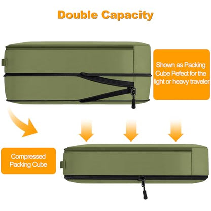 Lumesner 8 Set Compression Packing Cubes, Travel Suitcase Organizers - color: Army green