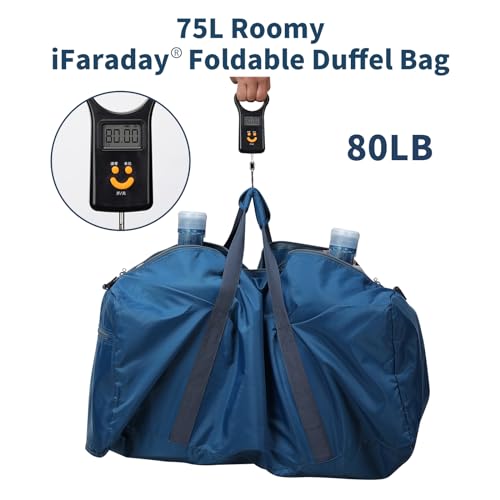 iFARADAY Foldable Duffel Bag Lightweight, 30 inch / 75L, Royal Blue - color: Blue-75L(with shoulder strap)