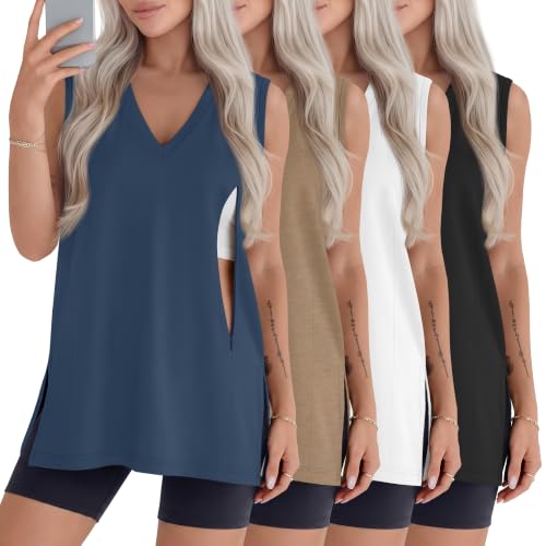 4 Pcs Womens Maternity Nursing Tank Tops - color: Haze Blue, Camel, White, Black, size: Small