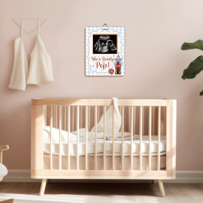 Blue Bow Retro Soda Fountain Baby Shower Decor Frame, She's Ready to Pop - color: Cola