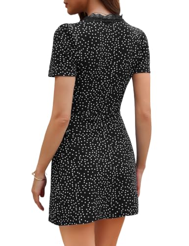 Women's Polka Dot Dress Short Sleeve Mini Wrap Dresses with Belt