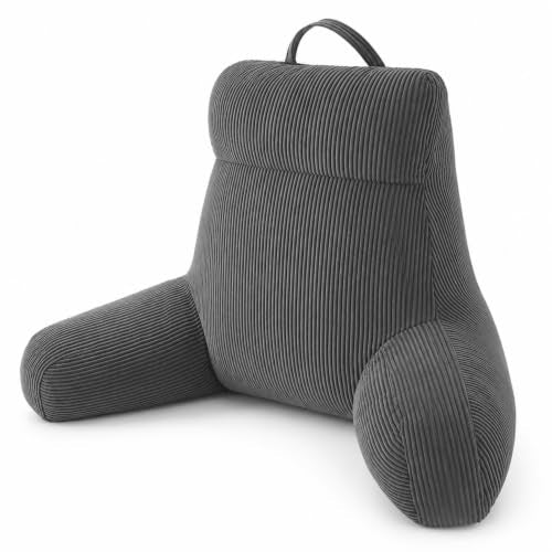 Reading Pillow with Arms for Bed Sitting Up, 18 Inch, Dark Grey - color: Dark Grey, size: 18inch