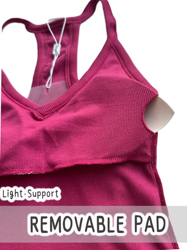 Danysu V Neck Racer Back Tank Tops for Women Padded Fitted Long Basic Cami - color: Berry Pink, size: Medium