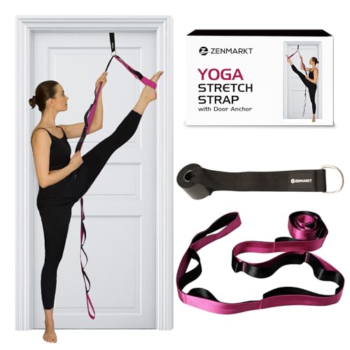 10-Loop Yoga Strap with Door Anchor for Stretching & Flexibility - color: Purple