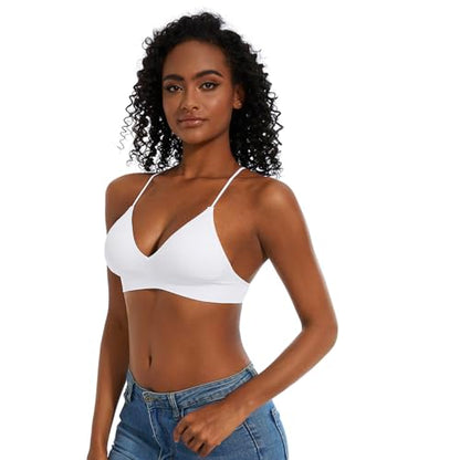 Seamless Bra for Women Low Back Bralette Wirefree Spaghetti Bra with Padded Removeable - color: Snow White, size: Small