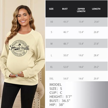 DEBELLY Nursing Sweatshirt for Breastfeeding Friendly Sweater Dual Zippers - color: Apricot Printed Pattern, size: Small