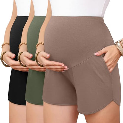 3 Pack Women's Maternity Shorts - color: Black, Army Green, Coffee, size: X-Large
