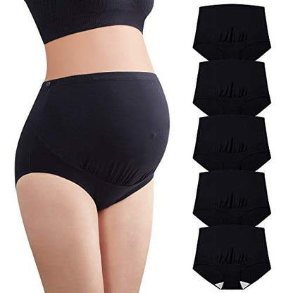 Mama Cotton Women's Over The Bump Maternity Briefs, High Waist, Cotton, Adjustable Waistband, Multi-Pack - color: All Black 5 Pack, size: Medium