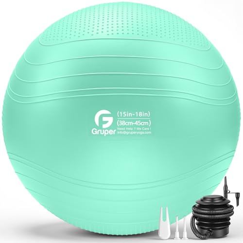 Gruper Yoga Ball, Extra Thick Non Slip Exercise Ball, 4 Sizes - color: ['Teal'], size: 18 Inch (45cm),s