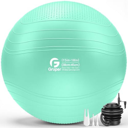Gruper Yoga Ball, Extra Thick Non Slip Exercise Ball, 4 Sizes - color: ['Teal'], size: 18 Inch (45cm),s