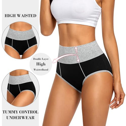 ASIMOON Women's High Waisted Cotton Underwear Tummy Control Panties Soft Full Coverage Ladies Briefs - color: Multicolor B,6pack, size: Medium