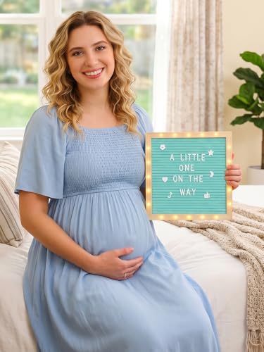 10"×10" Felt Letter Board with LED Lights & Stand, First Day of School Sign - color: Blue
