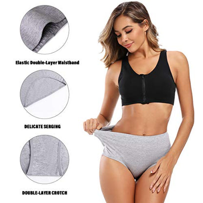 Molasus Women's Cotton Underwear High Waisted Full Coverage Ladies Panties (Regular & Plus Size) - color: Grey-5pack, size: 3X-Large