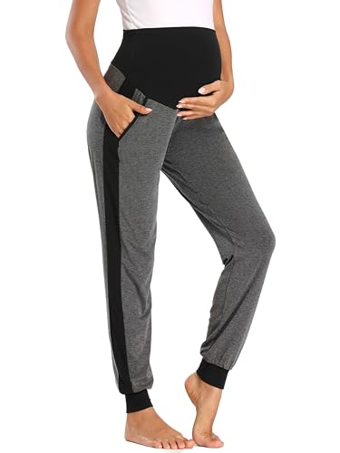 Liu & Qu Women's Maternity Pants Stretchy Sweatpants Jogger with Pockets - color: Deep Grey+black Paneling, size: Small