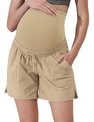 Maacie Maternity 5" Hiking Shorts with Pockets - color: Khaki, size: Large