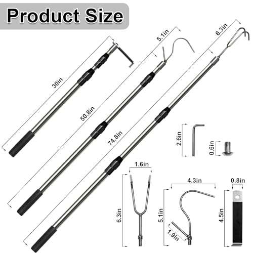 Truck Cargo Grabber Retriever Tool Telescoping Pole 6.3 Ft - Black