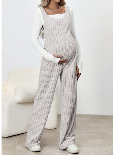 BLENCOT Maternity Jumpsuit Sleeveless Square Neck Wide Leg Pants Romper - color: Grey, size: Medium