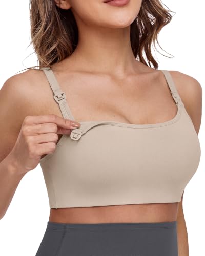 G4Free Barefeel Maternity Sports Bra One-Hand Clips Nursing Sleep Bras - color: Light Khaki, size: X-Large