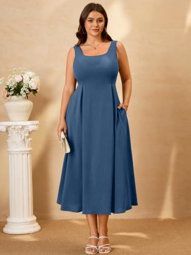 RWJ Women's Plus Size Dresses Summer Sleeveless Beach Wedding Guest Dress - color: Dusty Blue, size: X-Large Plus