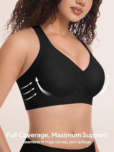 Angelhood Front Closure Racerback Jelly Bras for Women No Underwire - color: Black, size: Small