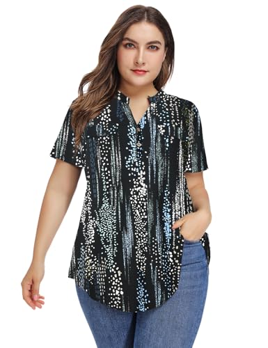 MONNURO Womens Plus Size Tops Button Down Tunic Plaid Shirts Casual Blouses - color: Flower126, size: 3X