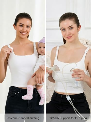 Ecavus Women's Nursing Bras for Breastfeeding Tank Tops with Built in Bra - color: White, size: Medium