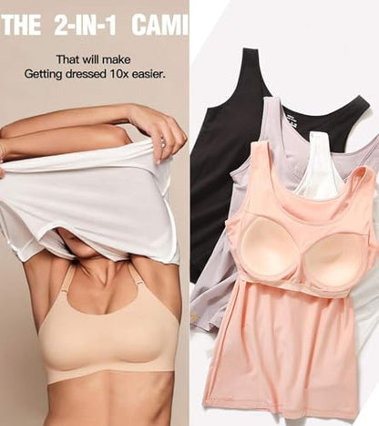 Tank Top with Built in Bra Cup for Women Casual Wide Strap Sleevless Layer Camisole Yoga Top Pack S-3XL - color: Black - White - Grey, size: Medium