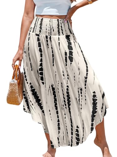 CUPSHE Women's Smocked High Waist Irregular Hem Beach Midi Skirt - color: Black Floral, size: Large