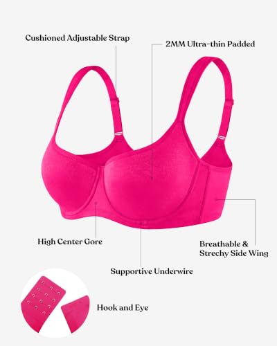 HSIA Balconette Bra Push Up Lightly Lined Plus Size Scoop Neck Tshirt Bra - color: Honeysuckle, size: 38G