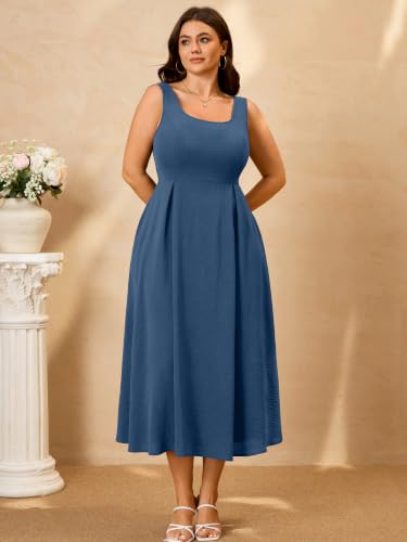 RWJ Women's Plus Size Dresses Summer Sleeveless Beach Wedding Guest Dress - color: Dusty Blue, size: X-Large Plus