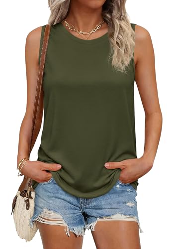 PRETTYGARDEN Women's Wide Strap Sleeveless Tank Tops - color: Army Green, size: Small