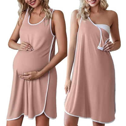 Labor and Delivery Gown Maternity Dress Breastfeeding Nursing Nightgown - color: Dusty Pink, size: Medium