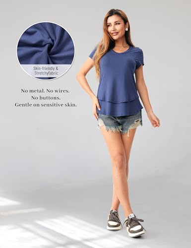 SUNNYBUY 3 Pack Maternity Nursing Tops for Postpartum Breastfeeding Shirts - color: Black+charcoal+navy, size: Medium