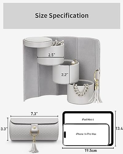 VLANDO Travel Jewelry Organizer, 3 Tier Roll Up Design, Hard Shell Storage - color: C.Grey