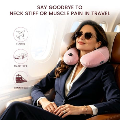 Keemall Inflatable Travel Neck & Shoulder Pillow for Airplanes&Long Trips - color: Pastel Pink, size: Medium