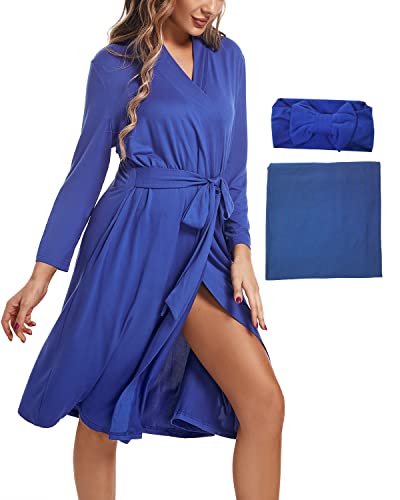 SUFEINI Maternity Robe with Matching Swaddle Blanket Set, Maternity Mommy Bathrobe Postpartum Robe Labor Gown - color: Aosa F08, size: X-Large