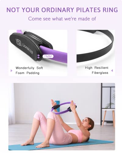 LIONSCOOL Pilates Ring Set 14" Magic Circle, 9" Mini Ball, Resistance Bands - color: Purple